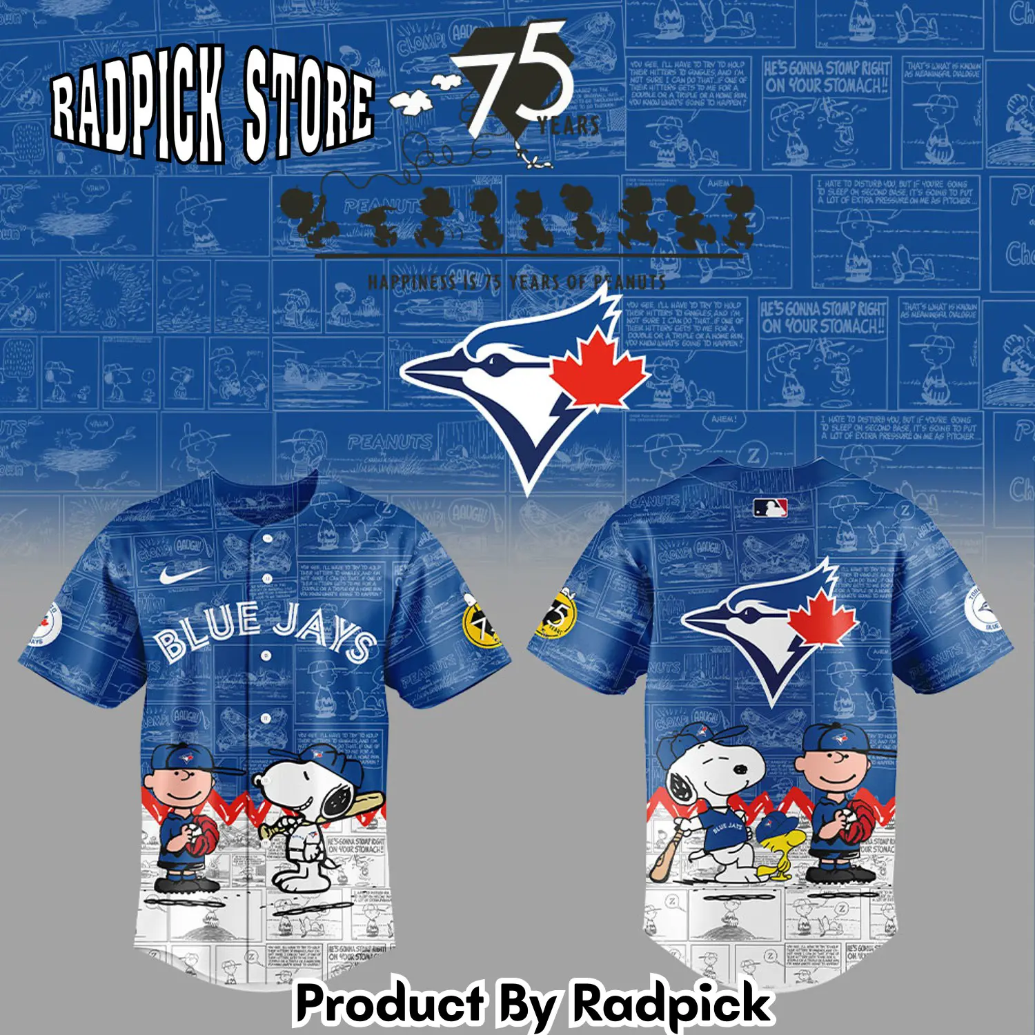 Radpick toronto blue jays 75th anniversary of peanuts new1 baseball jersey rp12718